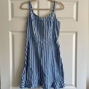 Dobby-Stripe Ruffle-Hem Fit & Flare Cami Dress NWT